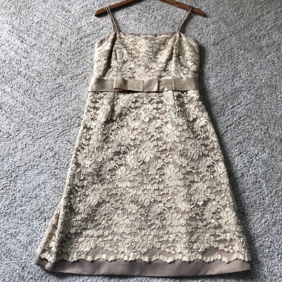 Talbot's Gold Lace Bow A-Line Knee Length Dress - Picture 2 of 9
